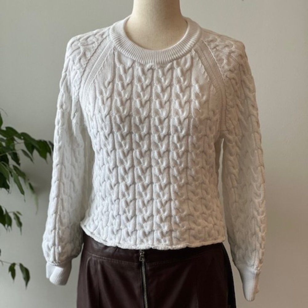 JCrew, Cable-knit, Crewneck Sweater, White, Medium